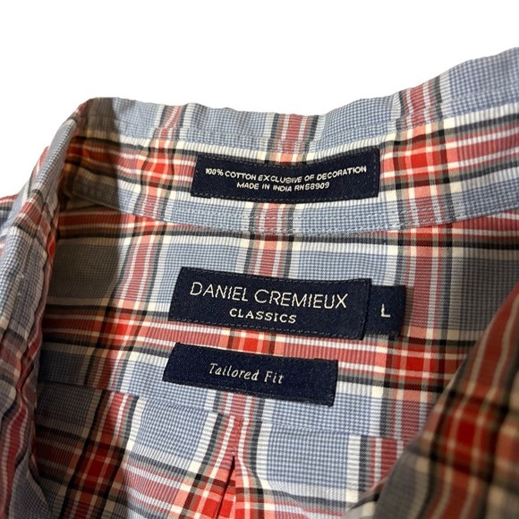 DANIEL CREMIEUX Mens Tailored Fit Plaid Long Sleeve Button Down Shirt Size L - Picture 2 of 5